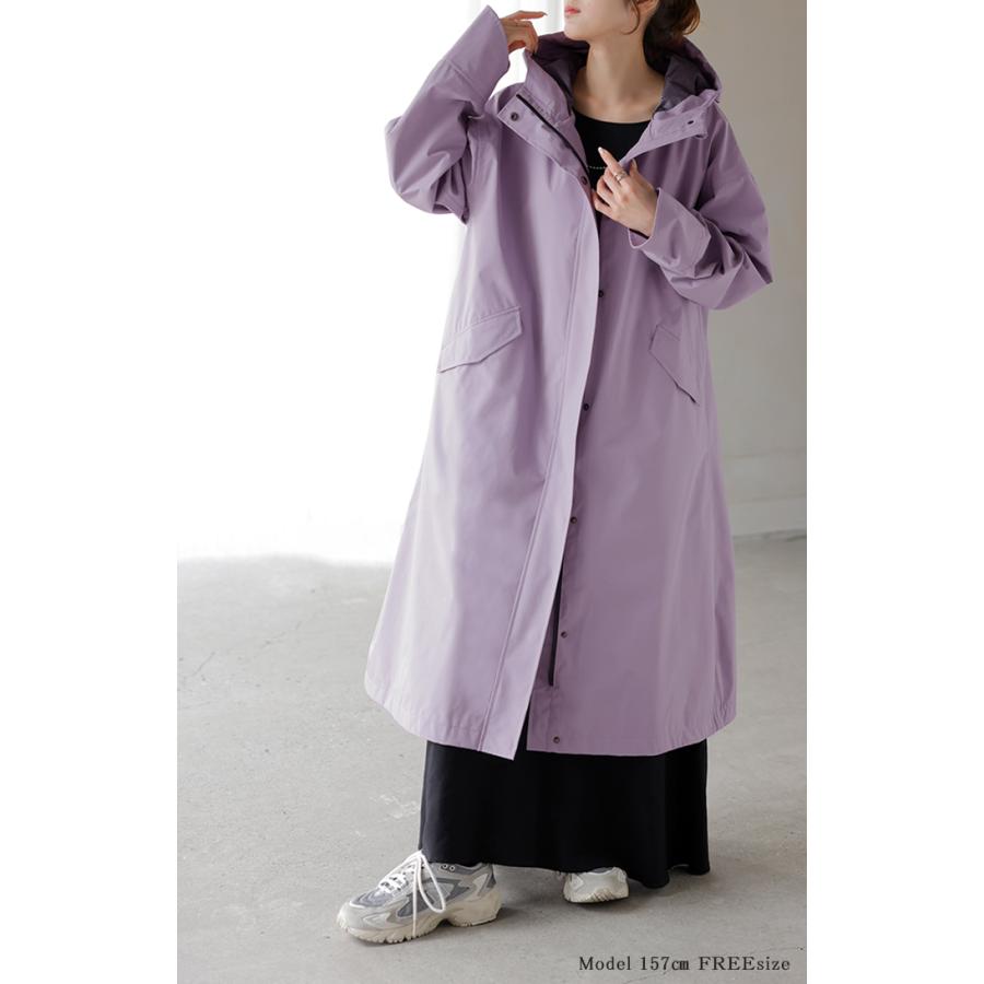 レインコート コート ロング レディース アウター 自転車 体型カバー リュック対応 通勤 通学 カッパ 雨具 撥水 ロングコート レインウェア スプリングコート | HUG.U | 05
