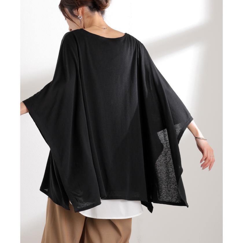 Tシャツ ドルマン レディース トップス カットソー 五分袖 七分袖 クルーネック ケープスリーブ 二の腕カバー 体型カバー お尻が隠れる 涼しい 大きいサイズ | HUG.U | 09