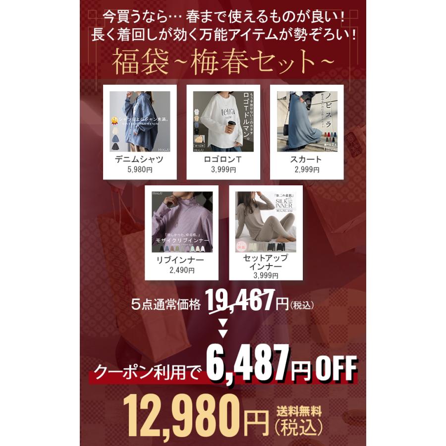 早い者勝ち！【 選べる カラー 2026 福袋 】5点セット コーデセット レディース デニム シャツ ロンT ロゴ スカート シアー インナー 人気 セット 上下セット | HUG.U | 03