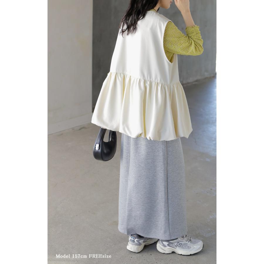 ベスト バルーン トップス レディース シワになりにくい 軽量 ジップアップ バルーンベスト 体型カバー お尻が隠れる Vネック 重ね着 レイヤード ノースリーブ | HUG.U | 18