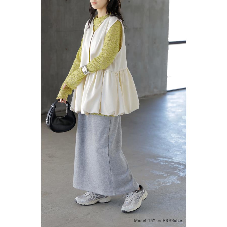 ベスト バルーン トップス レディース シワになりにくい 軽量 ジップアップ バルーンベスト 体型カバー お尻が隠れる Vネック 重ね着 レイヤード ノースリーブ | HUG.U | 06