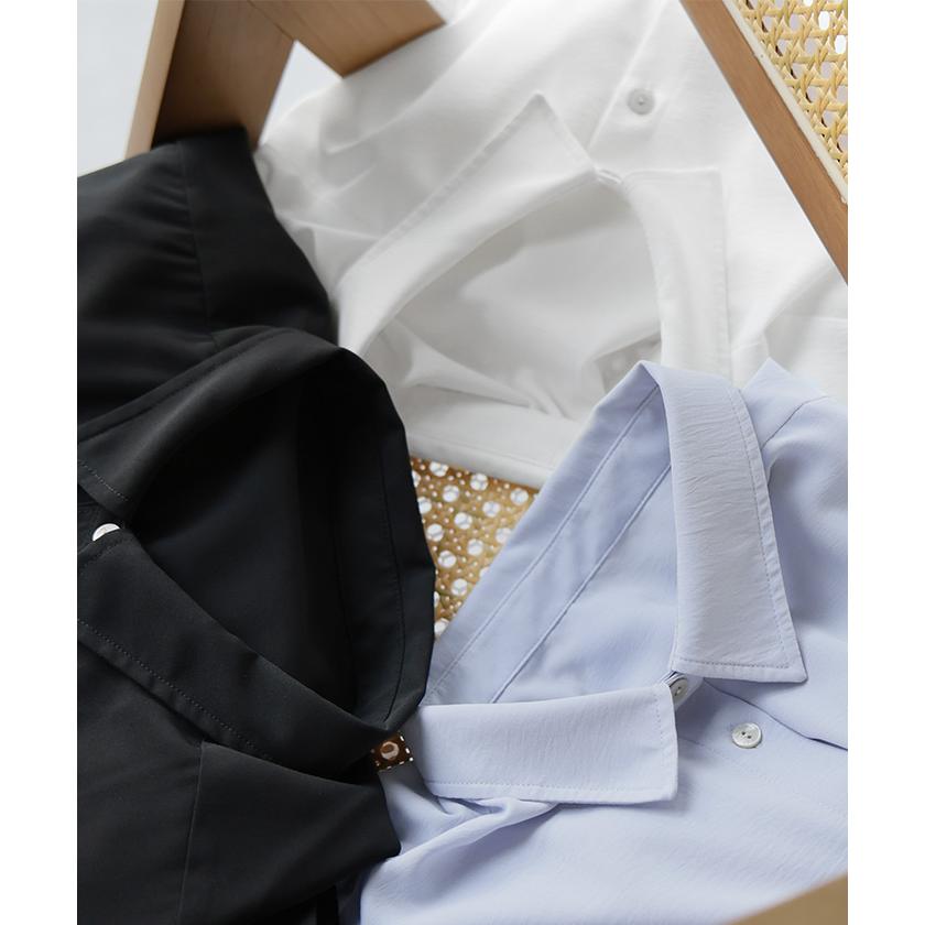 ブラウス ウエストドロー レディース トップス ロング シャツ チュニック ドルマン しわになりにくい 半袖 五分袖 羽織 ライトアウター 軽い サテン きれいめ | HUG.U | 22