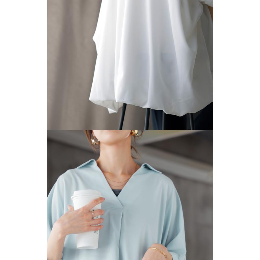 シャツ スキッパーシャツ ブラウス レディース トップス 半袖 Vネック 深Vネック 五分袖 襟付き バルーン ノンアイロン 体型カバー 大きいサイズ 着痩せ | HUG.U | 11