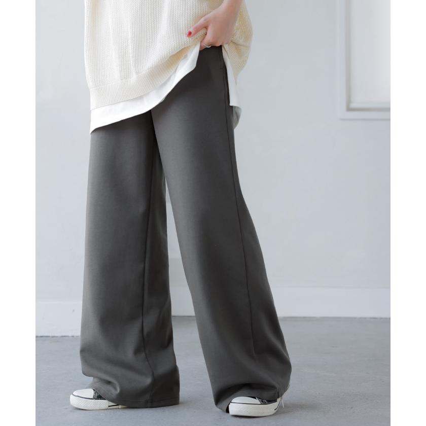 パンツ ワイド レディース ボトムス シワになりにくい ズボン ずぼん ロングパンツ ロング ストレート ウエストゴム 締め付けない ストレッチ マタニティ 妊娠 | HUG.U | 08