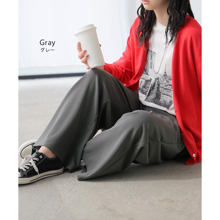パンツ ワイド 極楽 レディース ボトムス ロング ストレート ずぼん ボトム ウエスト 紐 締め付けない ラクチン ストレッチ カジュアル マタニティ ハイウエスト | HUG.U | 15