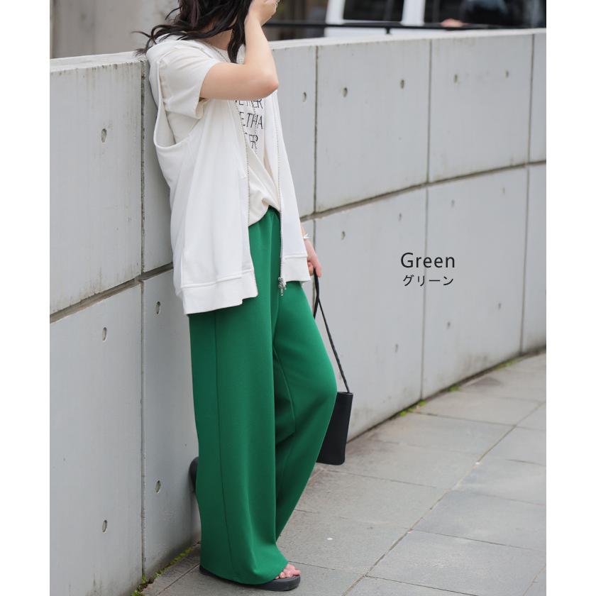 パンツ ワイド 極楽 レディース ボトムス ロング ストレート ずぼん ボトム ウエスト 紐 締め付けない ラクチン ストレッチ カジュアル マタニティ ハイウエスト | HUG.U | 16