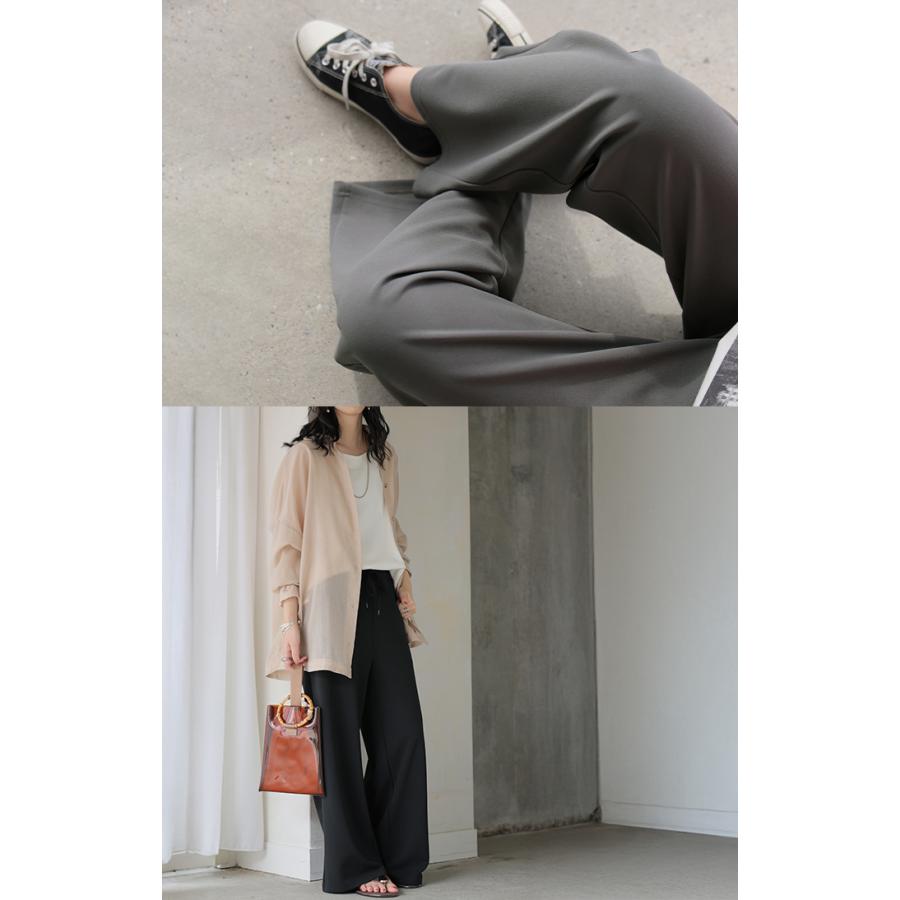 パンツ ワイド 極楽 レディース ボトムス ロング ストレート ずぼん ボトム ウエスト 紐 締め付けない ラクチン ストレッチ カジュアル マタニティ ハイウエスト | HUG.U | 06