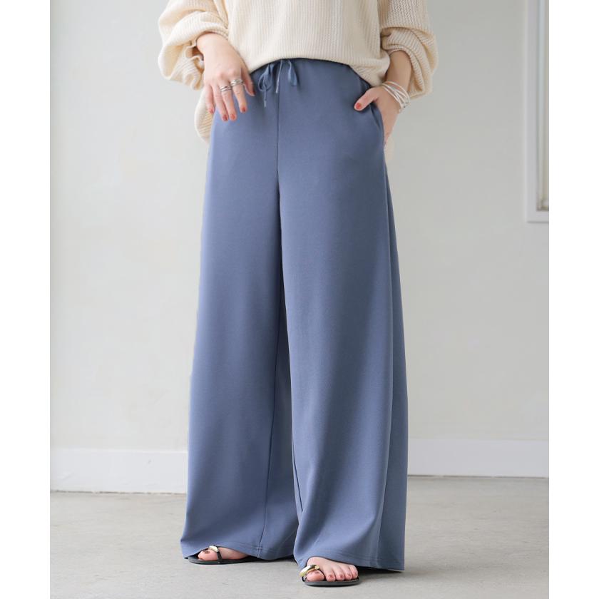 パンツ ワイド 極楽 レディース ボトムス ロング ストレート ずぼん ボトム ウエスト 紐 締め付けない ラクチン ストレッチ カジュアル マタニティ ハイウエスト | HUG.U | 08