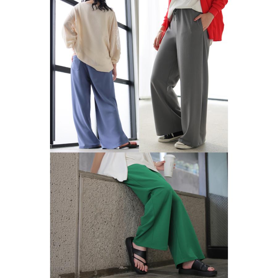パンツ ワイド 極楽 レディース ボトムス ロング ストレート ずぼん ボトム ウエスト 紐 締め付けない ラクチン ストレッチ カジュアル マタニティ ハイウエスト | HUG.U | 12