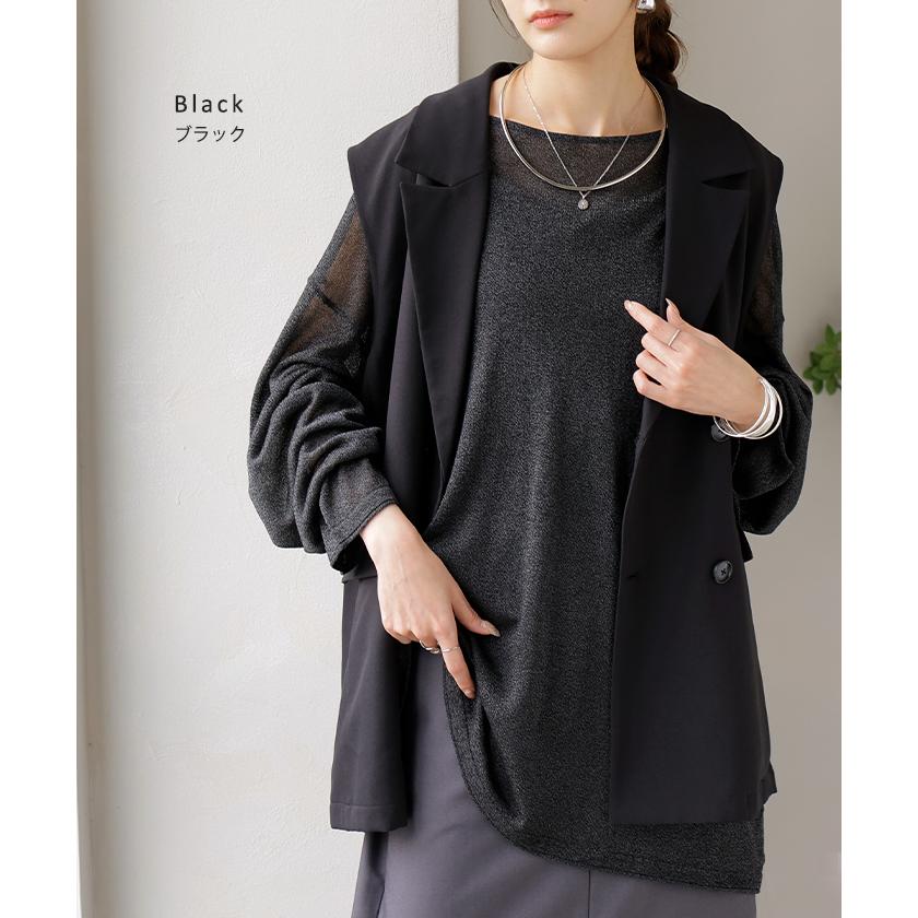 ニット シアーニット ラメ レディース 透かし編み トップス セーター チュニック シアー 透け感 上品 レイヤード 重ね着 天竺編み ゆったり 体型カバー | HUG.U | 16