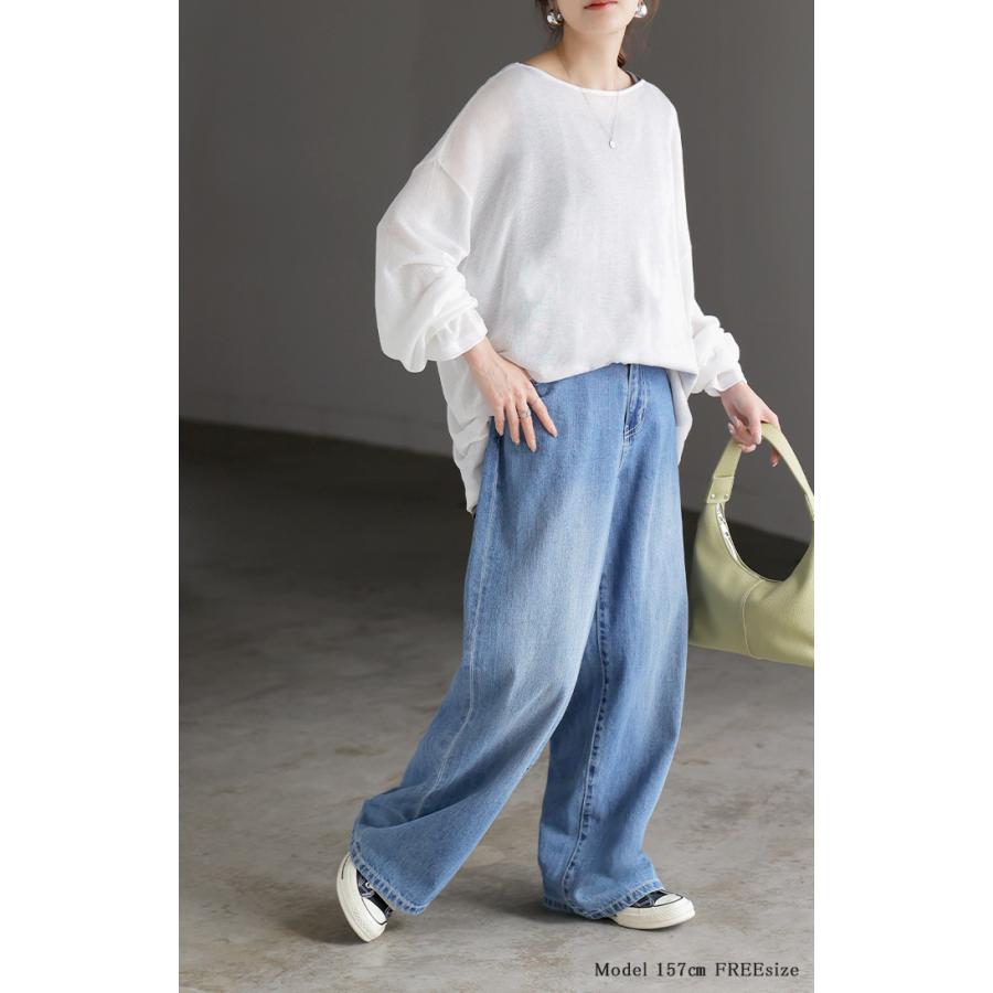 ニット シアーニット ラメ レディース 透かし編み トップス セーター チュニック シアー 透け感 上品 レイヤード 重ね着 天竺編み ゆったり 体型カバー | HUG.U | 19