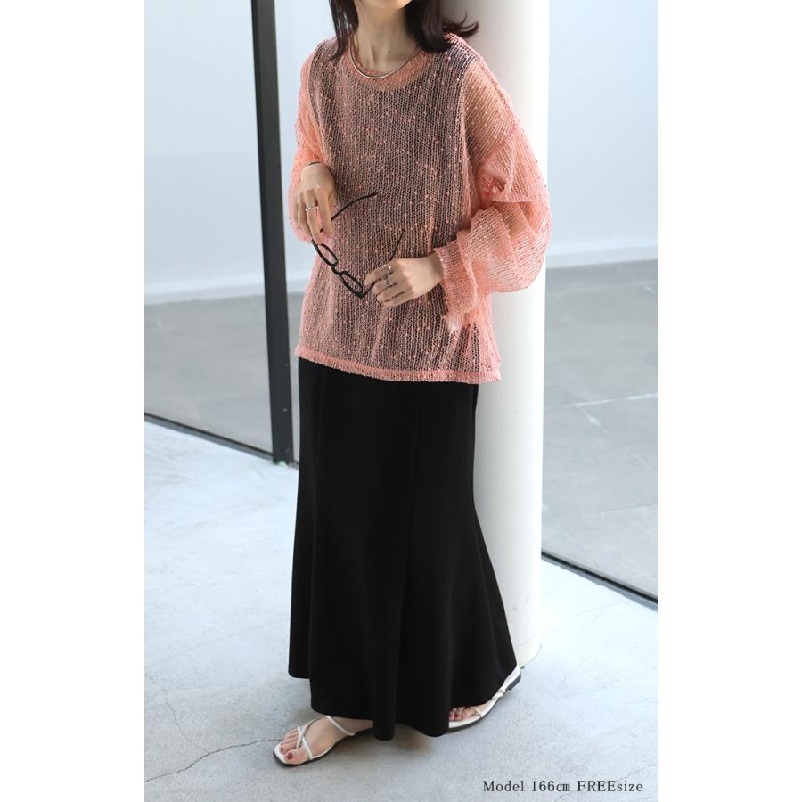 サマーニット シアー レディース トップス 透かし編み スパンコール ロング ニット セーター プルオーバー レイヤード 透け チクチクしない 重ね着 薄手 | HUG.U | 17