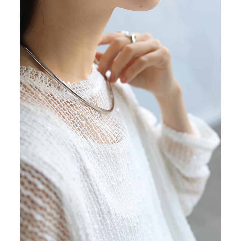 サマーニット シアー レディース トップス 透かし編み スパンコール ロング ニット セーター プルオーバー レイヤード 透け チクチクしない 重ね着 薄手 | HUG.U | 19