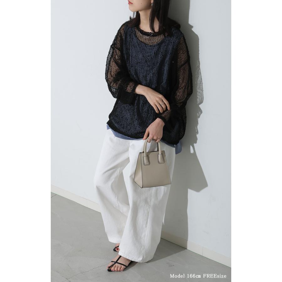 サマーニット シアー レディース トップス 透かし編み スパンコール ロング ニット セーター プルオーバー レイヤード 透け チクチクしない 重ね着 薄手 | HUG.U | 05