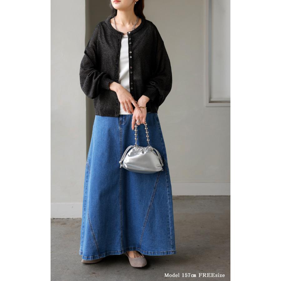 カーディガン シアーニット レディース 長袖 ラメ シアーニットカーデ 羽織り トップス 短丈 ショート丈 薄手 スタイルアップ レイヤード 重ね着 軽い | HUG.U | 18