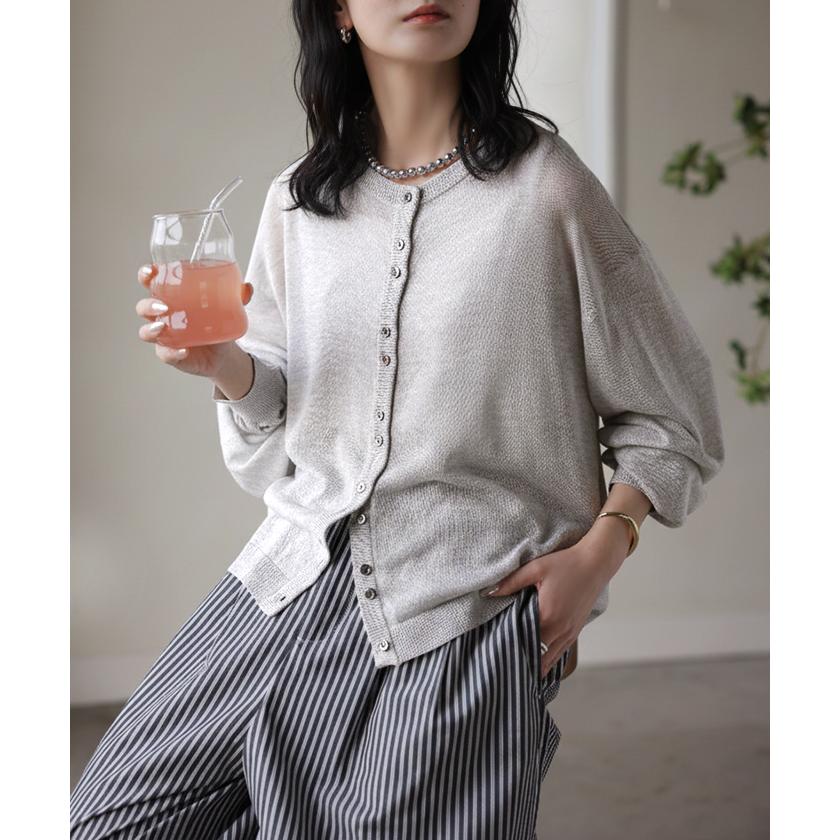 カーディガン シアーニット レディース 長袖 ラメ シアーニットカーデ 羽織り トップス 短丈 ショート丈 薄手 スタイルアップ レイヤード 重ね着 軽い | HUG.U | 20