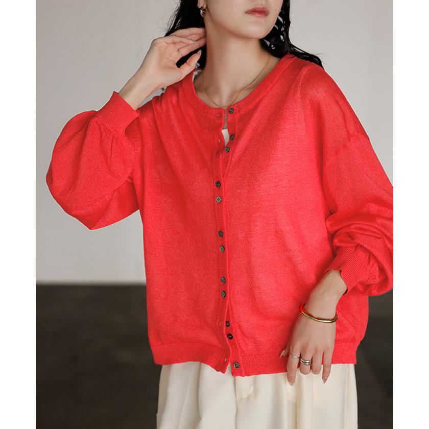 カーディガン シアーニット レディース 長袖 ラメ シアーニットカーデ 羽織り トップス 短丈 ショート丈 薄手 スタイルアップ レイヤード 重ね着 軽い | HUG.U | 08