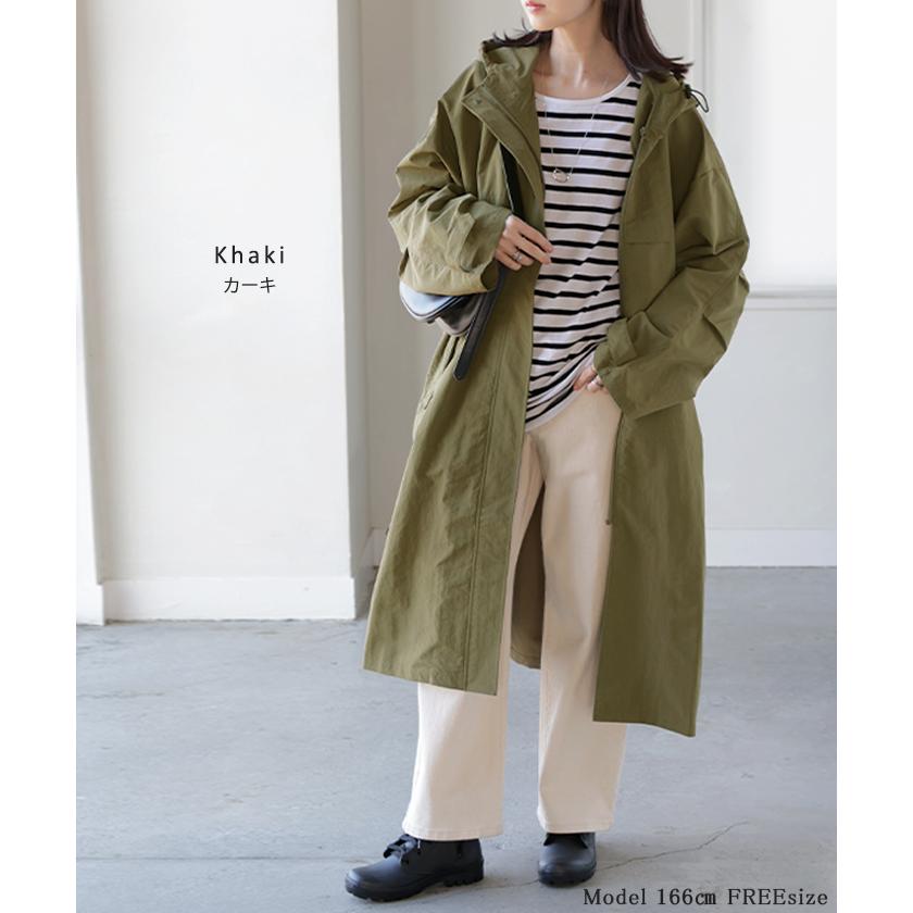 レインコート アウター 撥水 軽量 レディース 自転車 ロング マンパ マウンテンパーカー フード付き ツバ付き 取り外し可能 体型カバー 大きいサイズ | HUG.U | 11