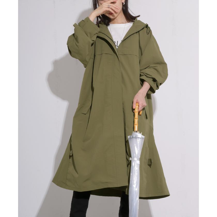 レインコート アウター 撥水 軽量 レディース 自転車 ロング マンパ マウンテンパーカー フード付き ツバ付き 取り外し可能 体型カバー 大きいサイズ | HUG.U | 13