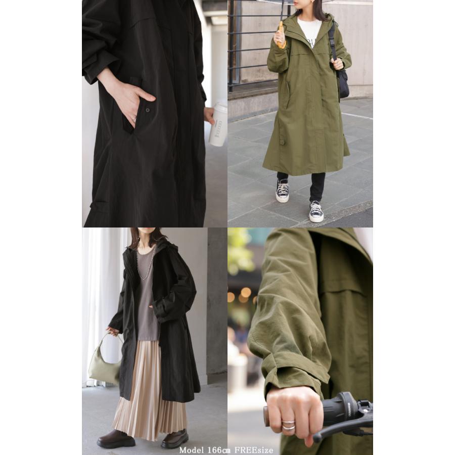 レインコート アウター 撥水 軽量 レディース 自転車 ロング マンパ マウンテンパーカー フード付き ツバ付き 取り外し可能 体型カバー 大きいサイズ | HUG.U | 21