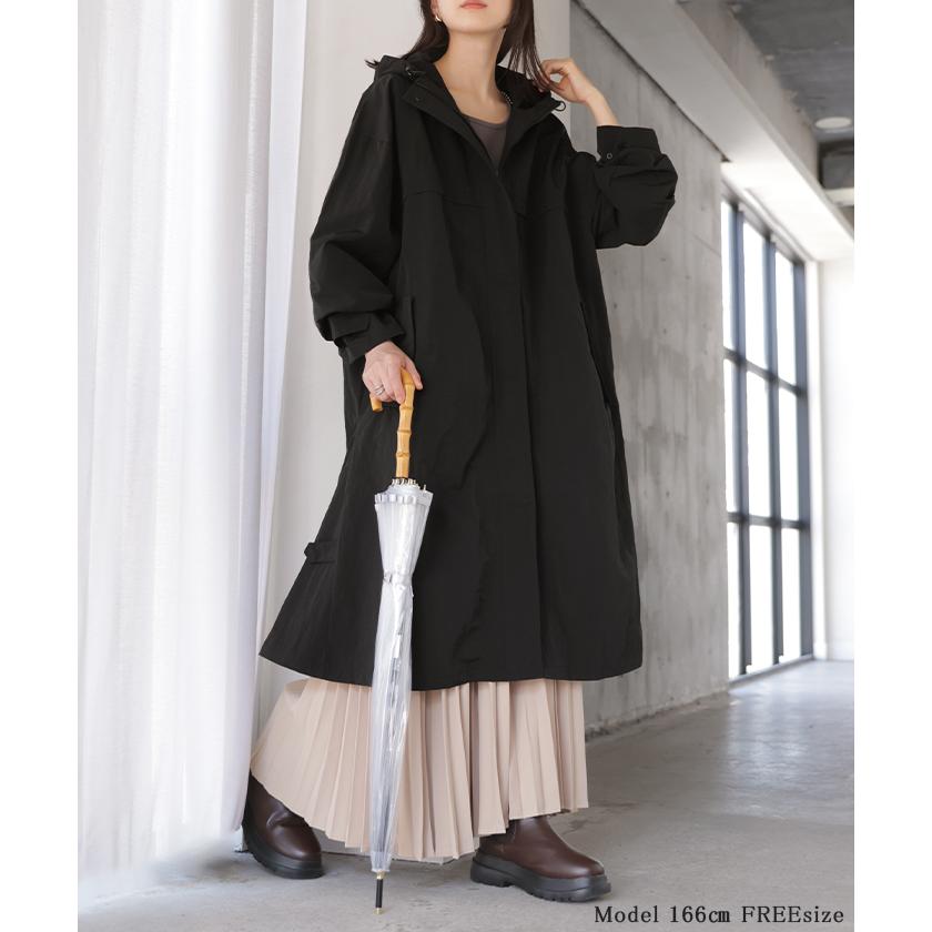 レインコート アウター 撥水 軽量 レディース 自転車 ロング マンパ マウンテンパーカー フード付き ツバ付き 取り外し可能 体型カバー 大きいサイズ | HUG.U | 07