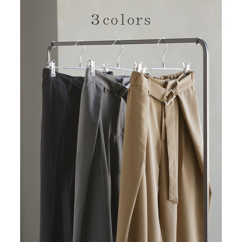 パンツ タック サイドラップ レディース スラックス ワイドパンツ ラップパンツ ボトムス ズボン シワになりにくい バレルレッグ ウエストゴム 体型カバー | HUG.U | 12