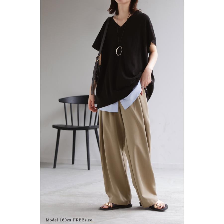 パンツ タック サイドラップ レディース スラックス ワイドパンツ ラップパンツ ボトムス ズボン シワになりにくい バレルレッグ ウエストゴム 体型カバー | HUG.U | 13