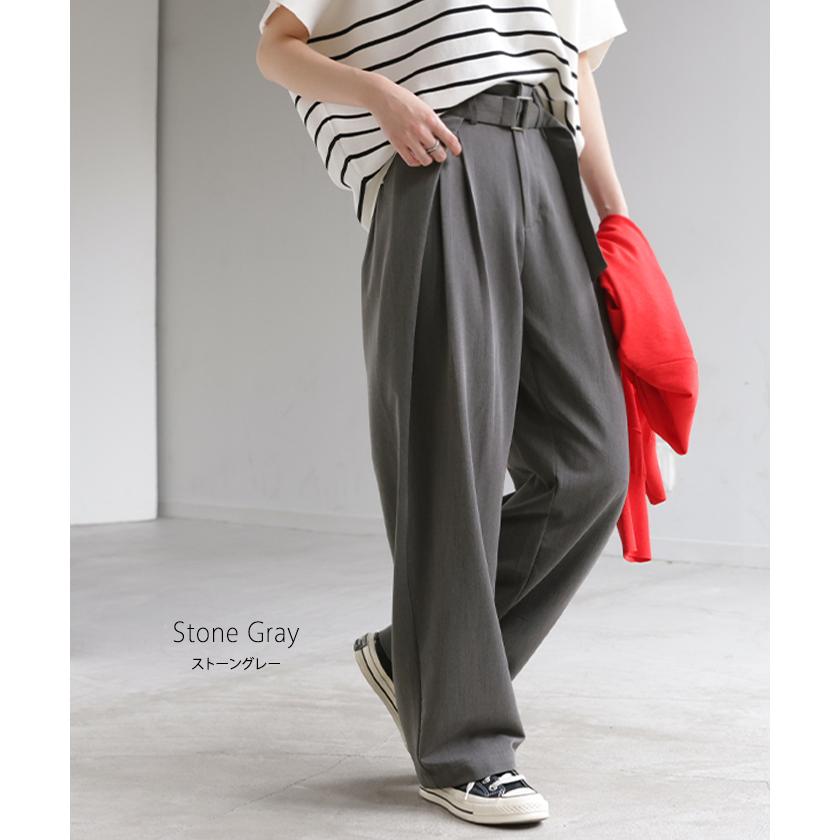 パンツ タック サイドラップ レディース スラックス ワイドパンツ ラップパンツ ボトムス ズボン シワになりにくい バレルレッグ ウエストゴム 体型カバー | HUG.U | 14