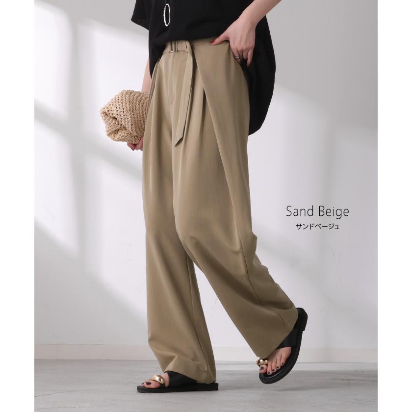パンツ タック サイドラップ レディース スラックス ワイドパンツ ラップパンツ ボトムス ズボン シワになりにくい バレルレッグ ウエストゴム 体型カバー | HUG.U | 15