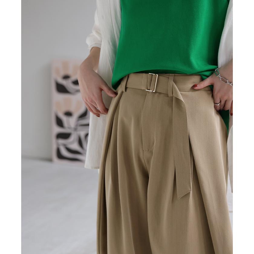 パンツ タック サイドラップ レディース スラックス ワイドパンツ ラップパンツ ボトムス ズボン シワになりにくい バレルレッグ ウエストゴム 体型カバー | HUG.U | 20