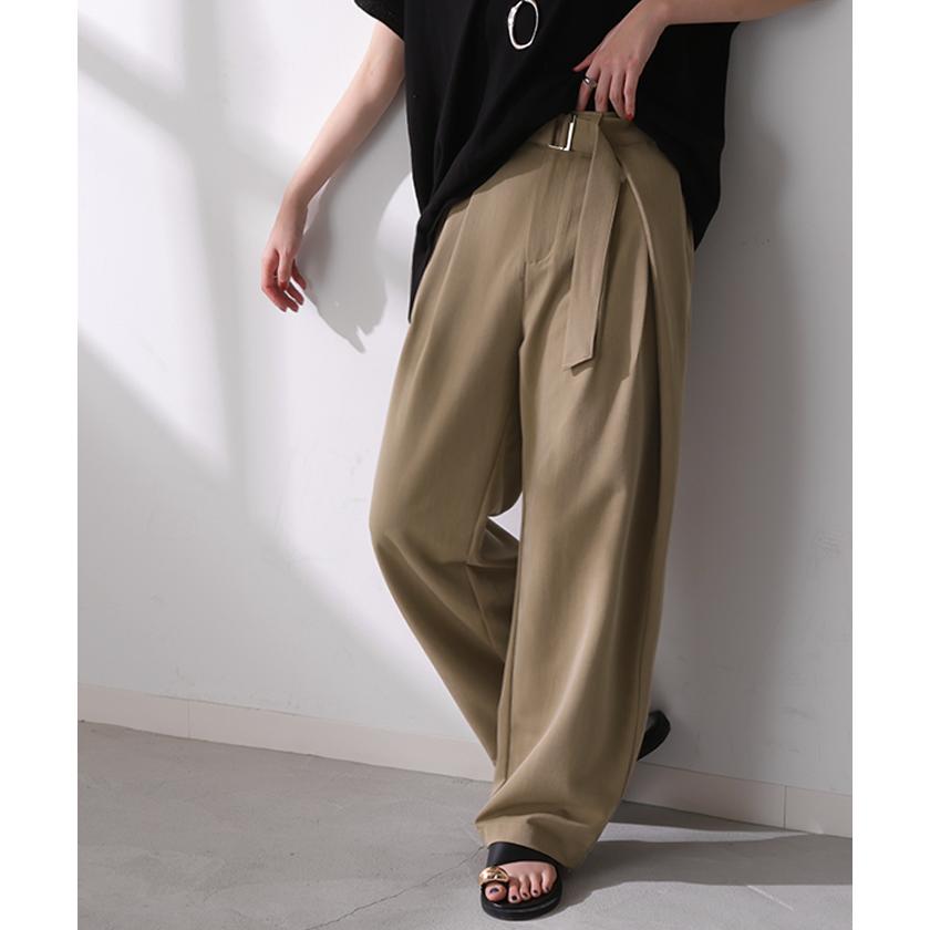 パンツ タック サイドラップ レディース スラックス ワイドパンツ ラップパンツ ボトムス ズボン シワになりにくい バレルレッグ ウエストゴム 体型カバー | HUG.U | 07