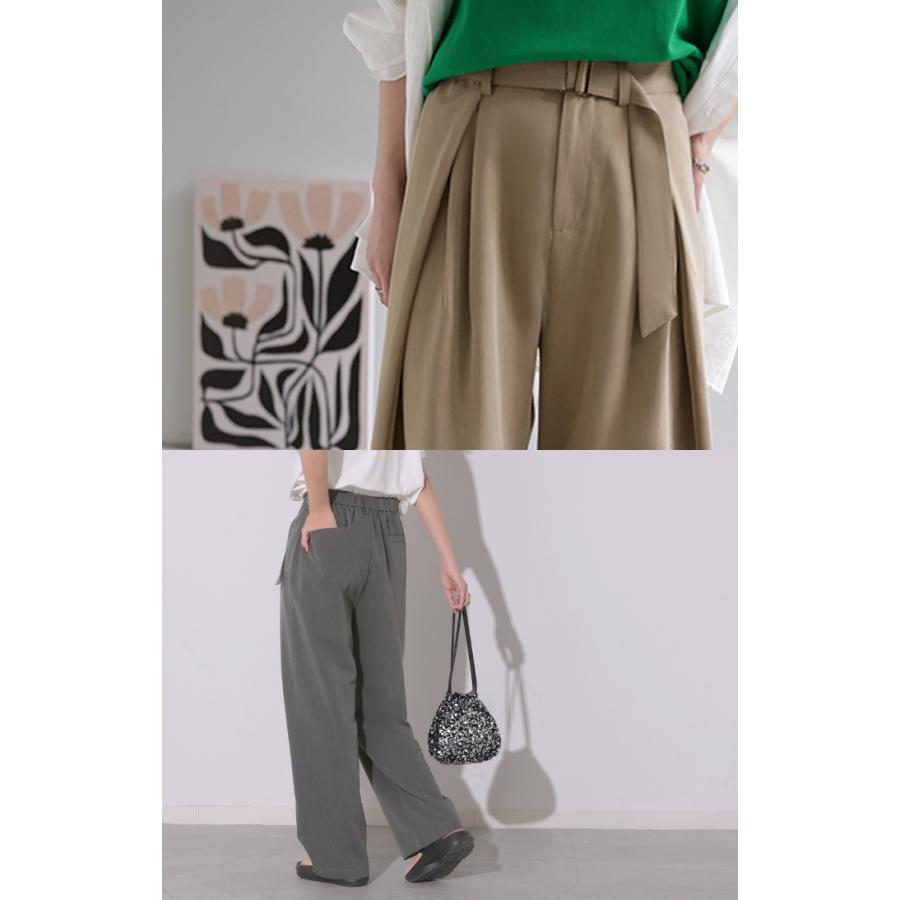 パンツ タック サイドラップ レディース スラックス ワイドパンツ ラップパンツ ボトムス ズボン シワになりにくい バレルレッグ ウエストゴム 体型カバー | HUG.U | 09