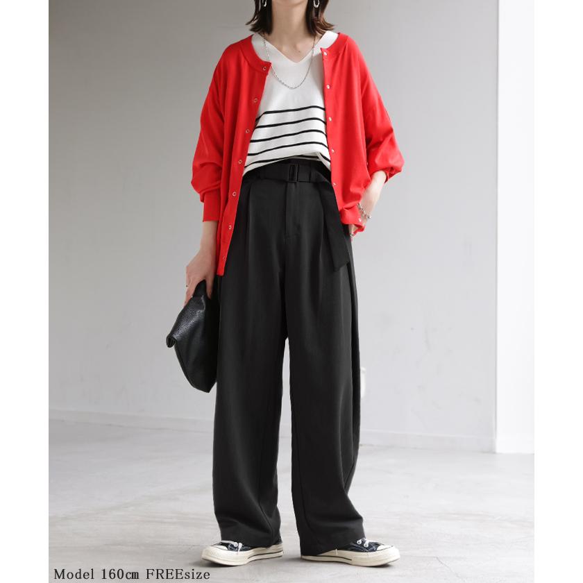 パンツ タック サイドラップ レディース スラックス ワイドパンツ ラップパンツ ボトムス ズボン シワになりにくい バレルレッグ ウエストゴム 体型カバー | HUG.U | 11