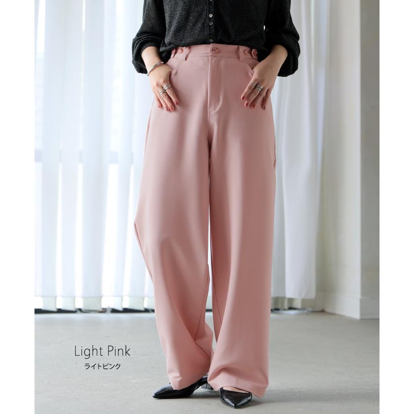 パンツ スラックス ロングパンツ レディース ボトムス 選べる2丈 ロング ワイドパンツ ストレートパンツ ハイウエスト シワになりにくい 無地 ズボン きれいめ | HUG.U | 21