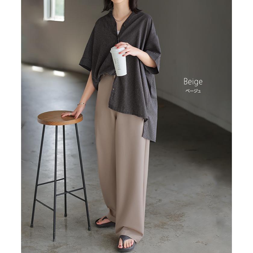 パンツ スラックス ロングパンツ レディース ボトムス 選べる2丈 ロング ワイドパンツ ストレートパンツ ハイウエスト シワになりにくい 無地 ズボン きれいめ | HUG.U | 22