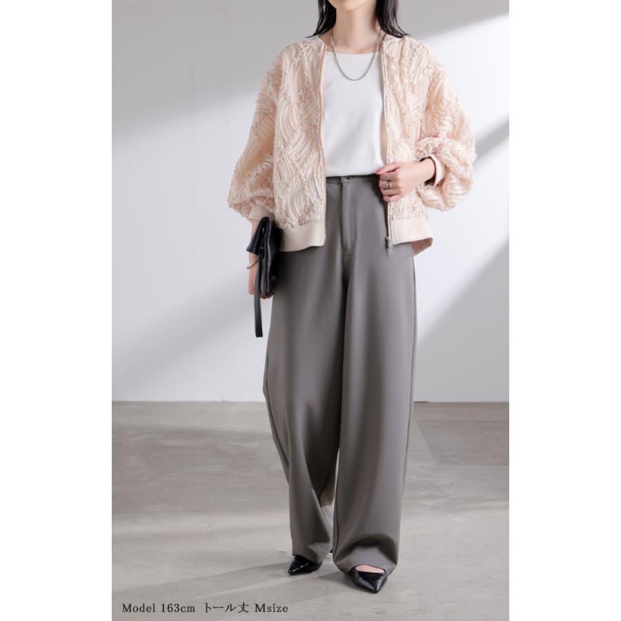 パンツ スラックス ロングパンツ レディース ボトムス 選べる2丈 ロング ワイドパンツ ストレートパンツ ハイウエスト シワになりにくい 無地 ズボン きれいめ | HUG.U | 07