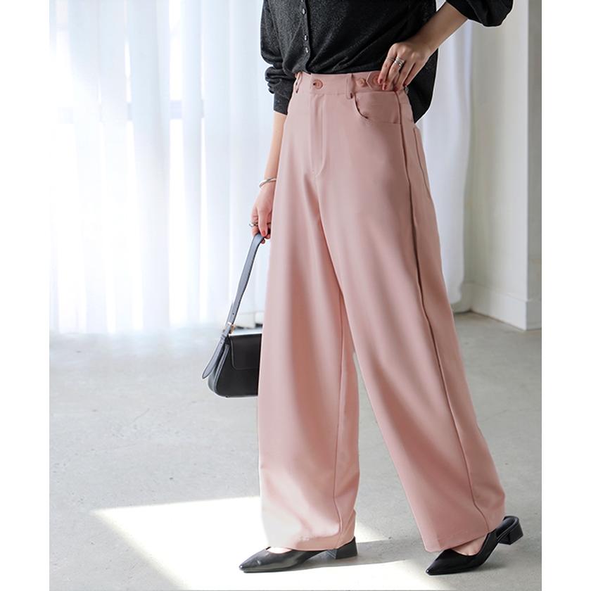 パンツ スラックス ロングパンツ レディース ボトムス 選べる2丈 ロング ワイドパンツ ストレートパンツ ハイウエスト シワになりにくい 無地 ズボン きれいめ | HUG.U | 08