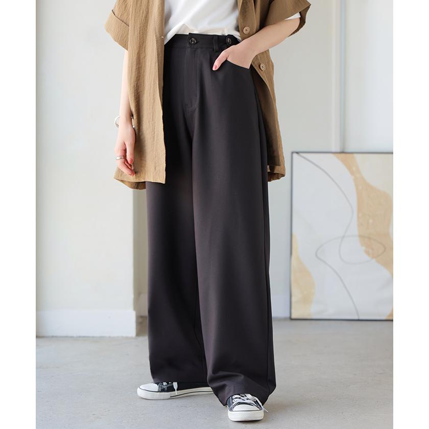 パンツ スラックス ロングパンツ レディース ボトムス 選べる2丈 ロング ワイドパンツ ストレートパンツ ハイウエスト シワになりにくい 無地 ズボン きれいめ | HUG.U | 11