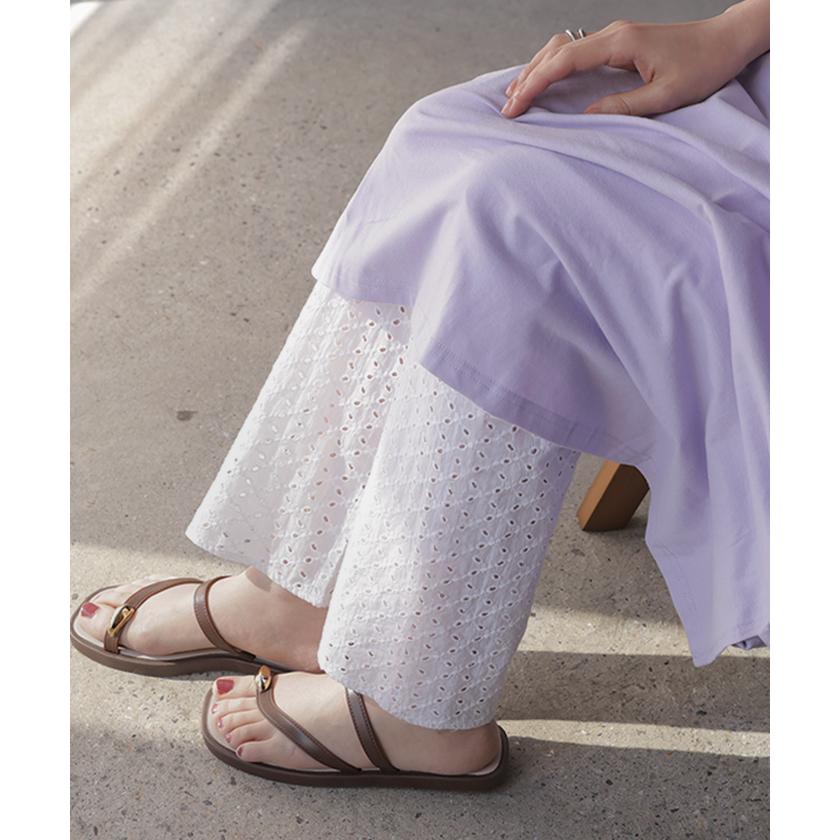 ペチパンツ レース レディース パンツ ボトムス インナーパンツ 重ね着 レイヤード 裾レース ペチコート パンツ 透け防止 テーパード 涼しい 軽い ウエストゴム | HUG.U | 07