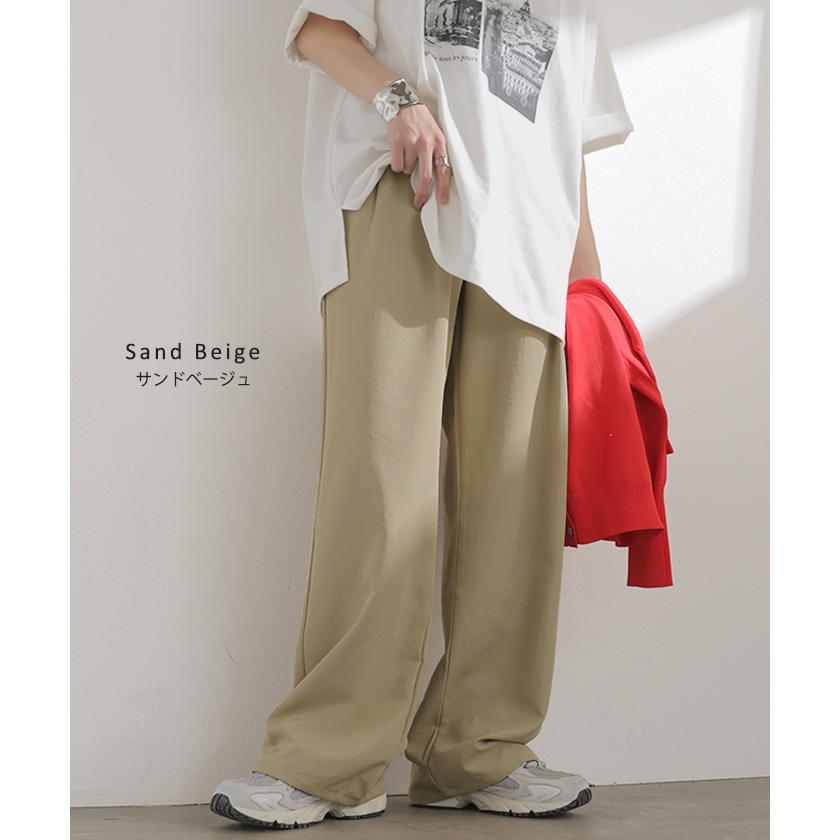 パンツ シワになりにくい ボトムス レディース 軽い 超軽量 選べる2丈 スラックス イージーパンツ ワイドパンツ ウエストゴム ノンアイロン タック 落ち感 | HUG.U | 16