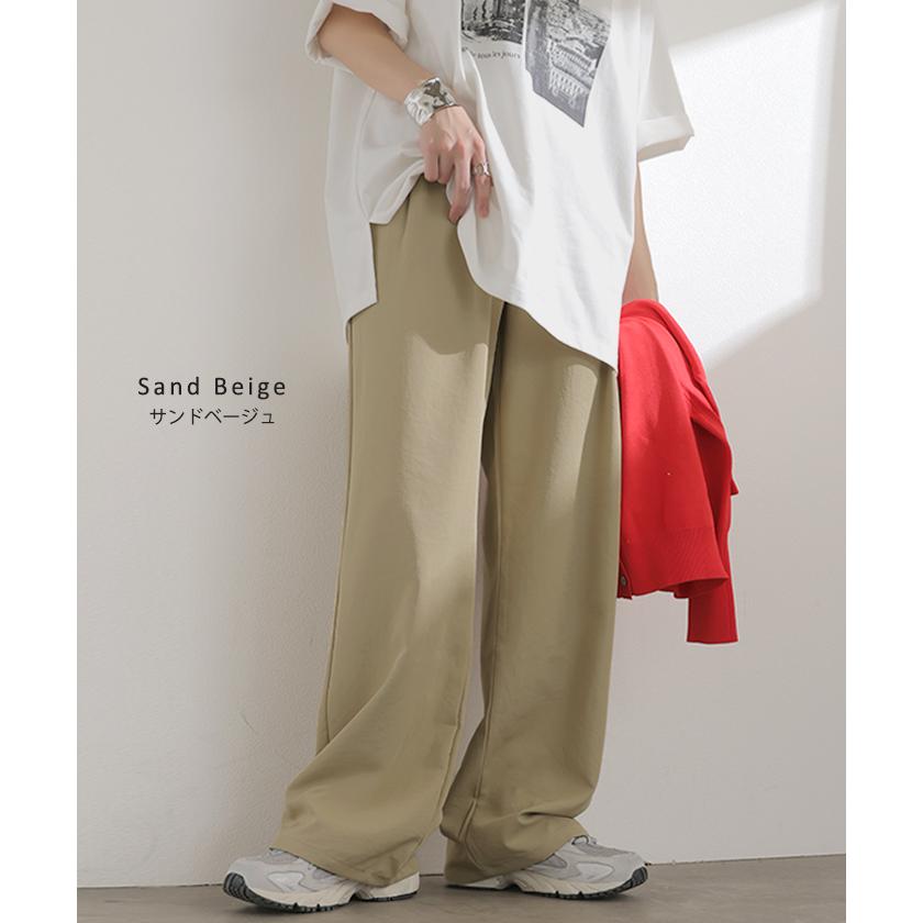 パンツ シワになりにくい ボトムス レディース 軽い 超軽量 選べる2丈 スラックス イージーパンツ ワイドパンツ ウエストゴム ノンアイロン タック 落ち感 | HUG.U | 16