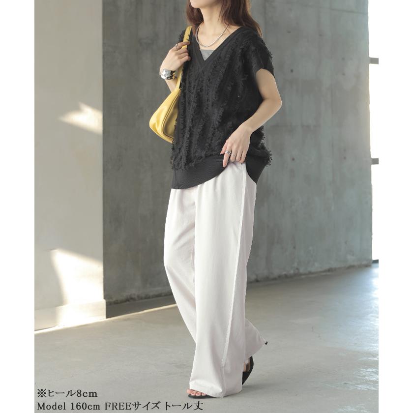 パンツ シワになりにくい ボトムス レディース 軽い 超軽量 選べる2丈 スラックス イージーパンツ ワイドパンツ ウエストゴム ノンアイロン タック 落ち感 | HUG.U | 21