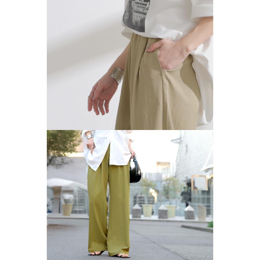 パンツ シワになりにくい ボトムス レディース 軽い 超軽量 選べる2丈 スラックス イージーパンツ ワイドパンツ ウエストゴム ノンアイロン タック 落ち感 | HUG.U | 22