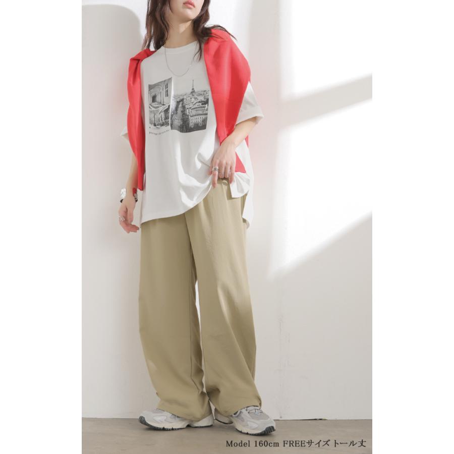 パンツ シワになりにくい ボトムス レディース 軽い 超軽量 選べる2丈 スラックス イージーパンツ ワイドパンツ ウエストゴム ノンアイロン タック 落ち感 | HUG.U | 06