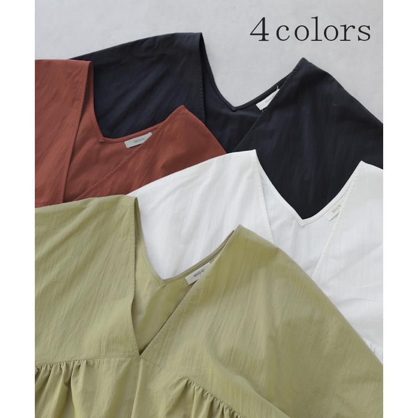 ワンピース ロング ティアード レディース ワンピ ロングワンピース Aライン フレア Vネック マキシ ワッシャー シワ加工 綿 無地 軽い レイヤード ボリューム | HUG.U | 14