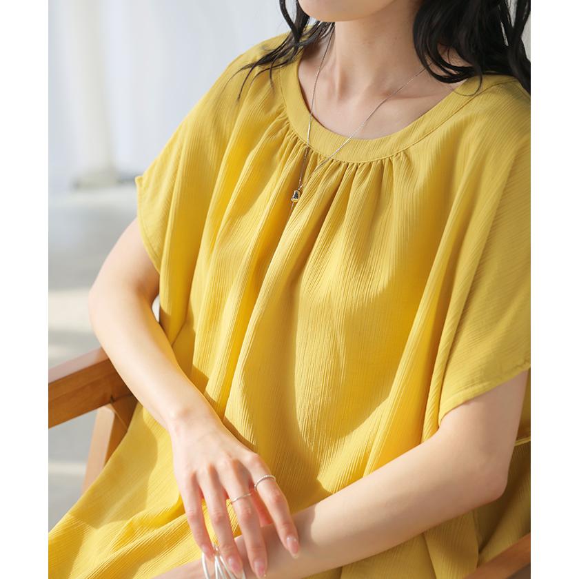 セットアップ 上下セット 2点セット レディース ボトムス パンツ トップス ブラウス フレンチスリーブ ギャザー 楊柳 ジョーゼット 半袖 ワイドパンツ ロング | HUG.U | 23