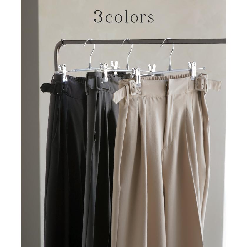 パンツ グルカパンツ レディース ボトムス ワイドパンツ ベルト付き スラックス 選べる2丈 ロング ハイウエスト ストレート センタープレス タックパンツ | HUG.U | 13