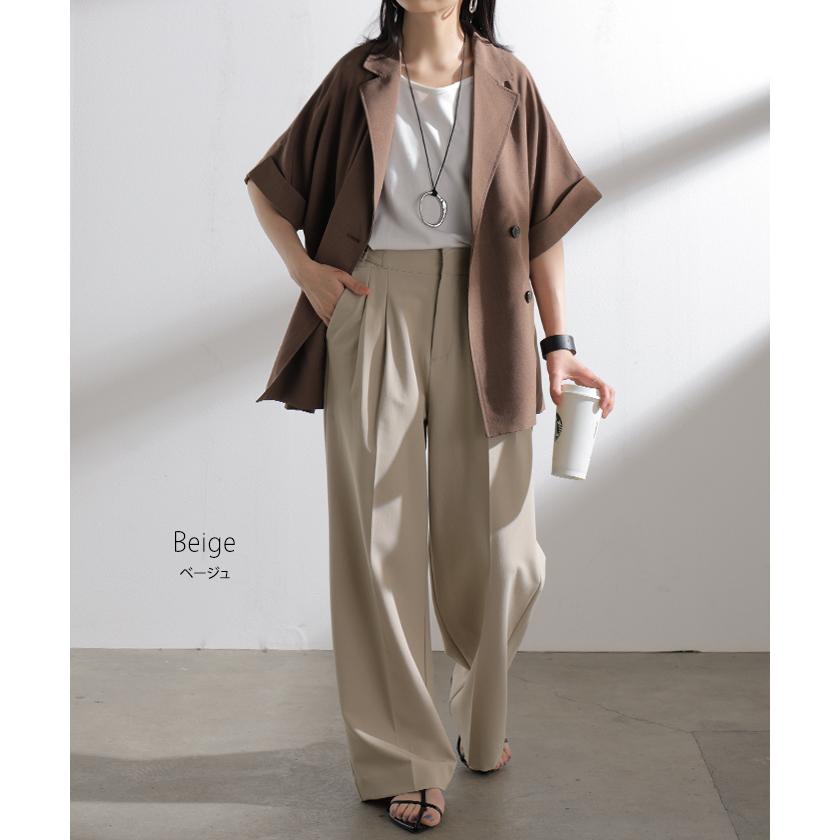 パンツ グルカパンツ レディース ボトムス ワイドパンツ ベルト付き スラックス 選べる2丈 ロング ハイウエスト ストレート センタープレス タックパンツ | HUG.U | 15