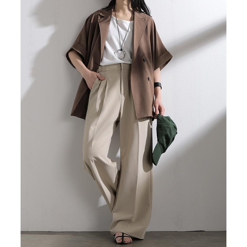 パンツ グルカパンツ レディース ボトムス ワイドパンツ ベルト付き スラックス 選べる2丈 ロング ハイウエスト ストレート センタープレス タックパンツ | HUG.U | 07