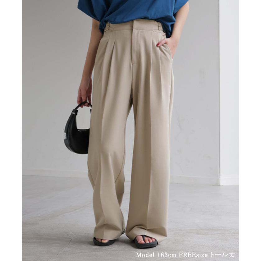 パンツ グルカパンツ レディース ボトムス ワイドパンツ ベルト付き スラックス 選べる2丈 ロング ハイウエスト ストレート センタープレス タックパンツ | HUG.U | 11